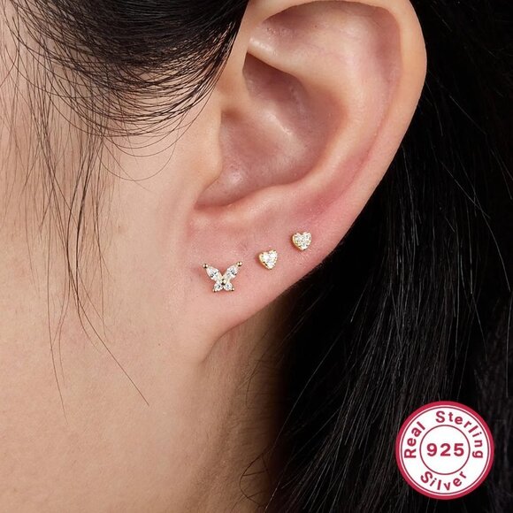 Butterfly Earrings 18k Gold Plated Cubic Zirconia NEW - Picture 3 of 4